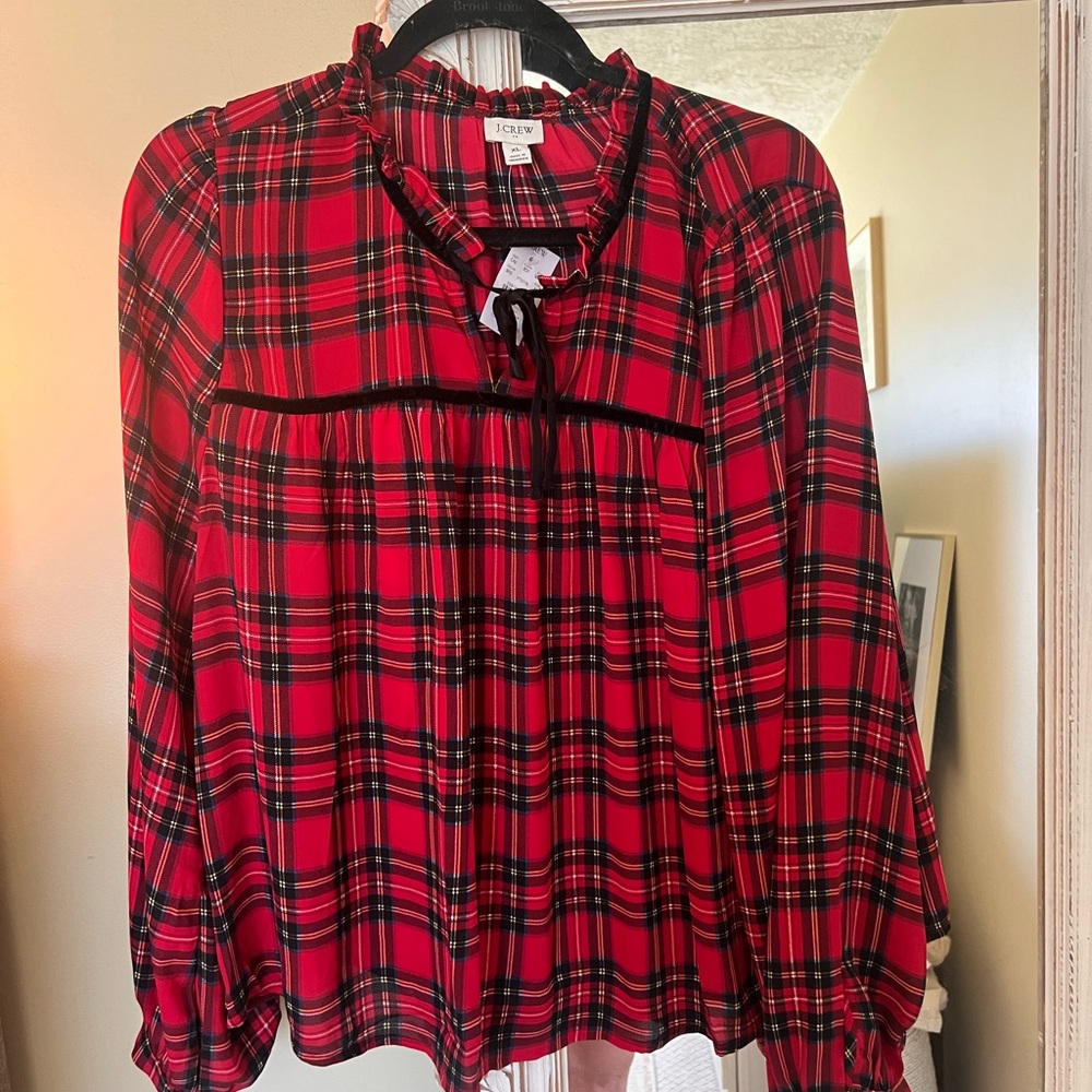 J. Crew Women's Red Plaid Top
